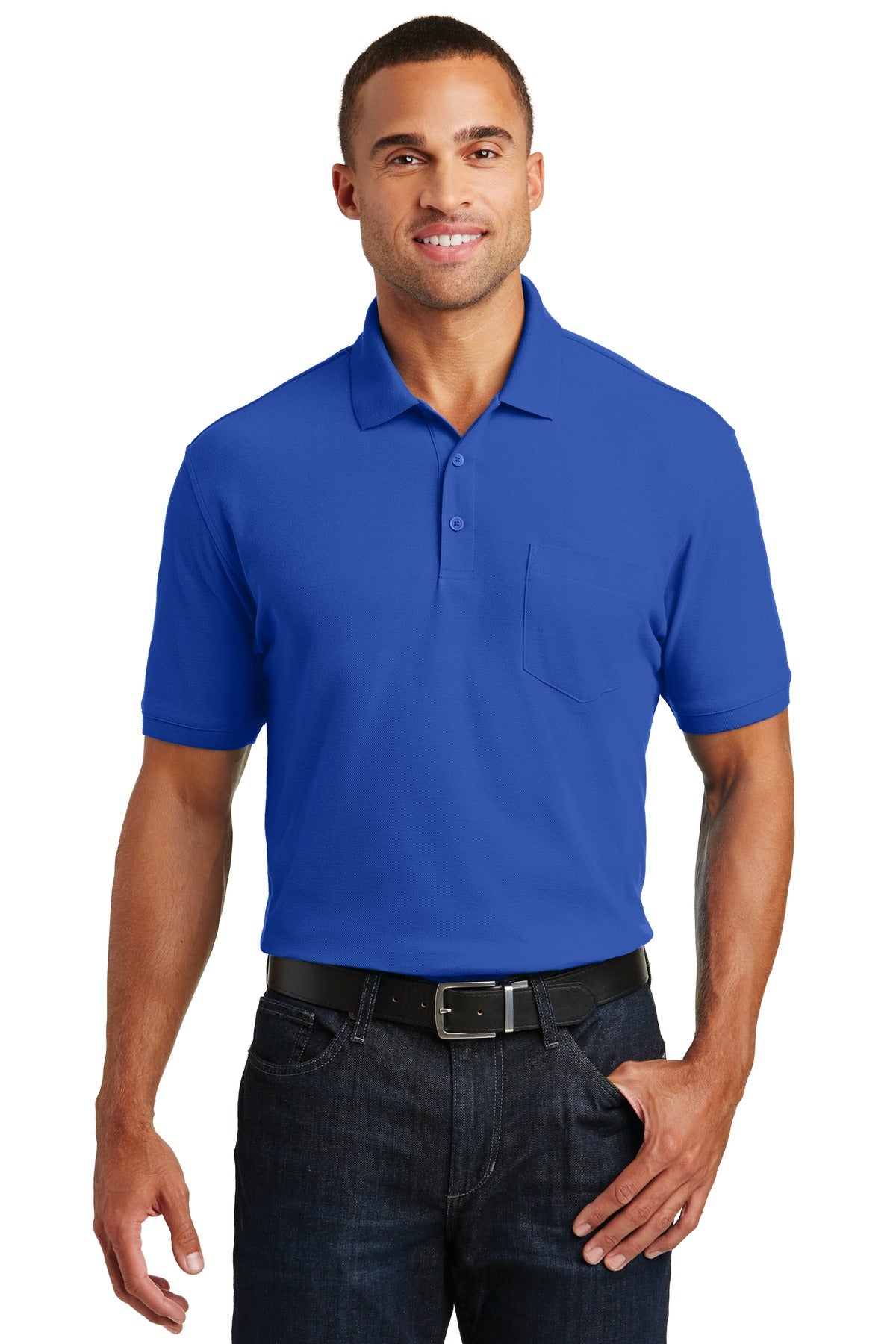 Front View of True Royal Port Authority Core Classic Pique Pocket Polo. K100P