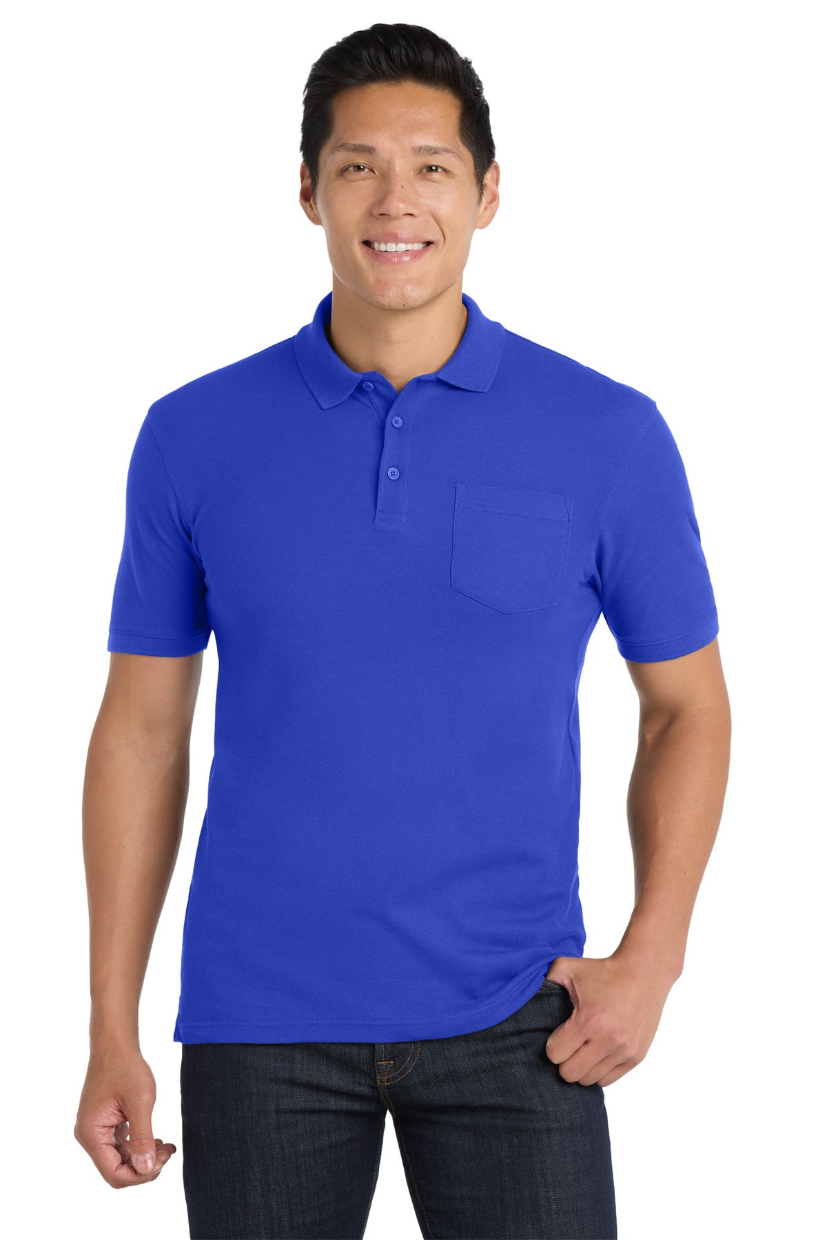 Front View of True Royal Port Authority Core Classic Pique Pocket Polo. K100P