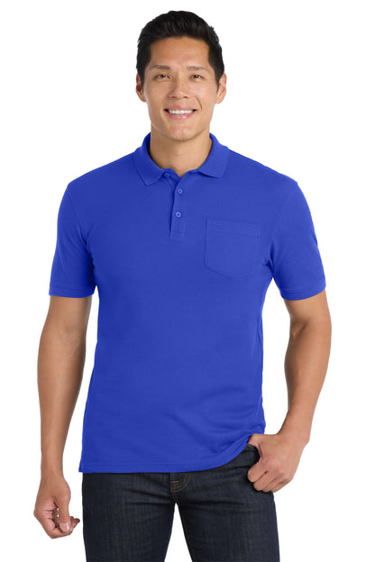 Front View of True Royal Port Authority Core Classic Pique Pocket Polo. K100P