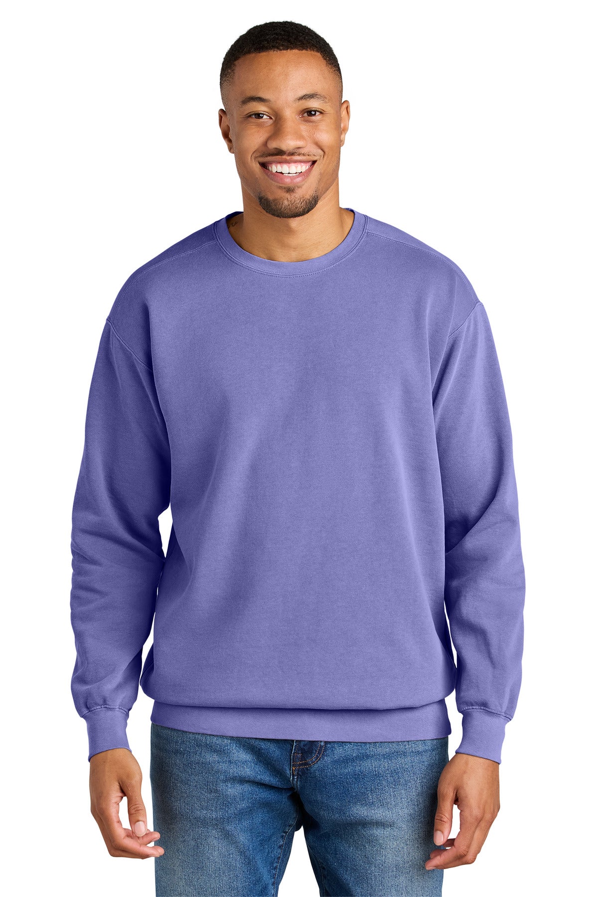Front View of Violet COMFORT COLORS Ring Spun Crewneck Sweatshirt. 1566
