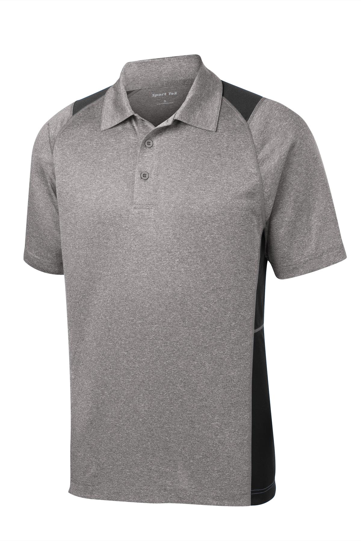 Front View of Vnt He/Black Sport-Tek Heather Colorblock Contender Polo. ST665
