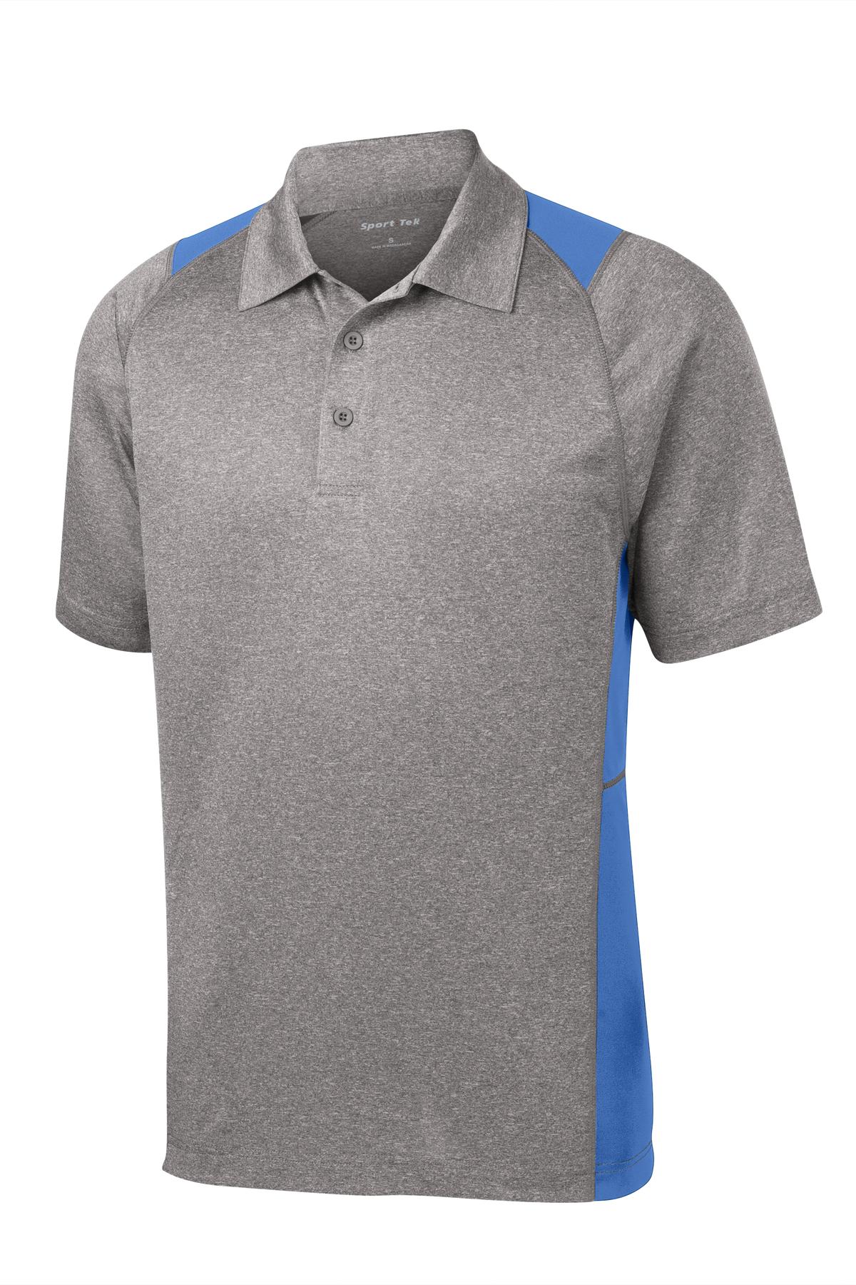 Front View of Vnt He/Car Blu Sport-Tek Heather Colorblock Contender Polo. ST665