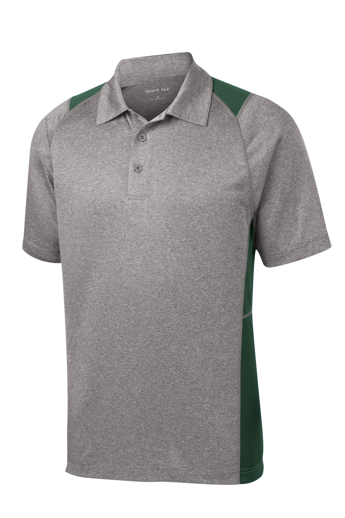 Front View of Vnt He/For Grn Sport-Tek Heather Colorblock Contender Polo. ST665