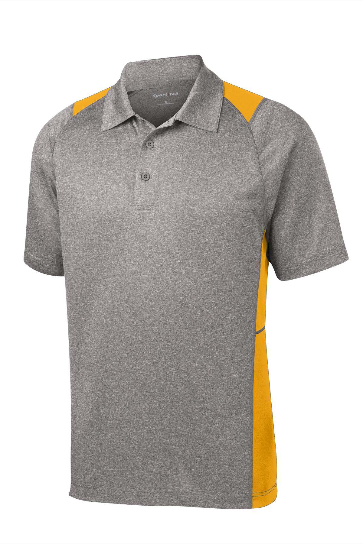 Front View of Vnt He/Gold Sport-Tek Heather Colorblock Contender Polo. ST665