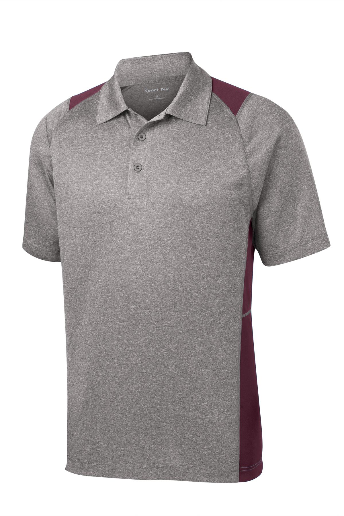 Front View of Vnt He/Maroon Sport-Tek Heather Colorblock Contender Polo. ST665