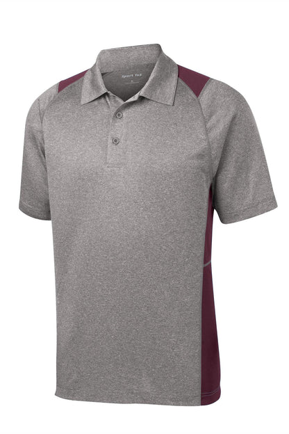 Front View of Vnt He/Maroon Sport-Tek Heather Colorblock Contender Polo. ST665