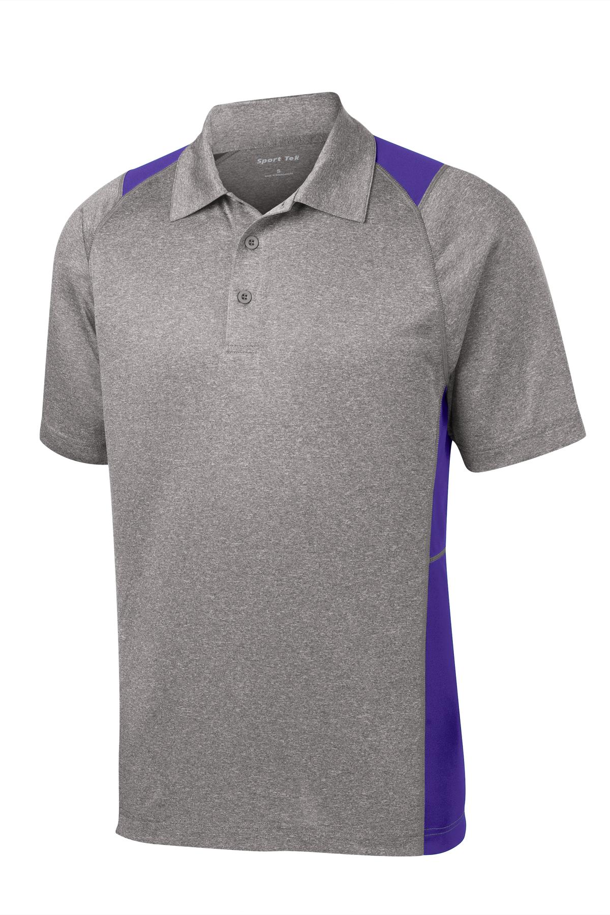 Front View of Vnt He/Purple Sport-Tek Heather Colorblock Contender Polo. ST665