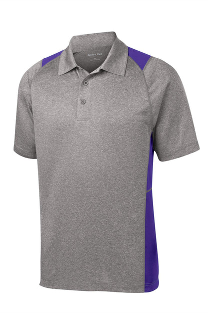 Front View of Vnt He/Purple Sport-Tek Heather Colorblock Contender Polo. ST665