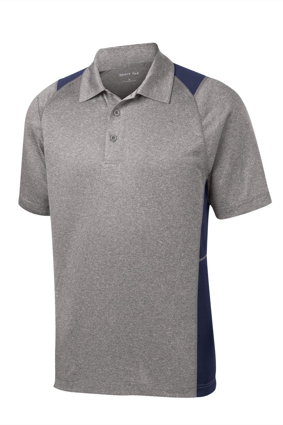 Front View of Vnt He/Tr Navy Sport-Tek Heather Colorblock Contender Polo. ST665