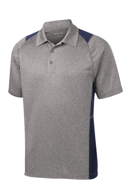 Front View of Vnt He/Tr Navy Sport-Tek Heather Colorblock Contender Polo. ST665