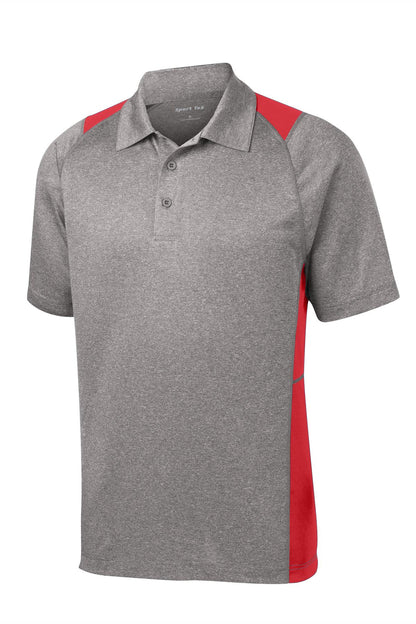 Front View of Vnt He/Tr Red Sport-Tek Heather Colorblock Contender Polo. ST665