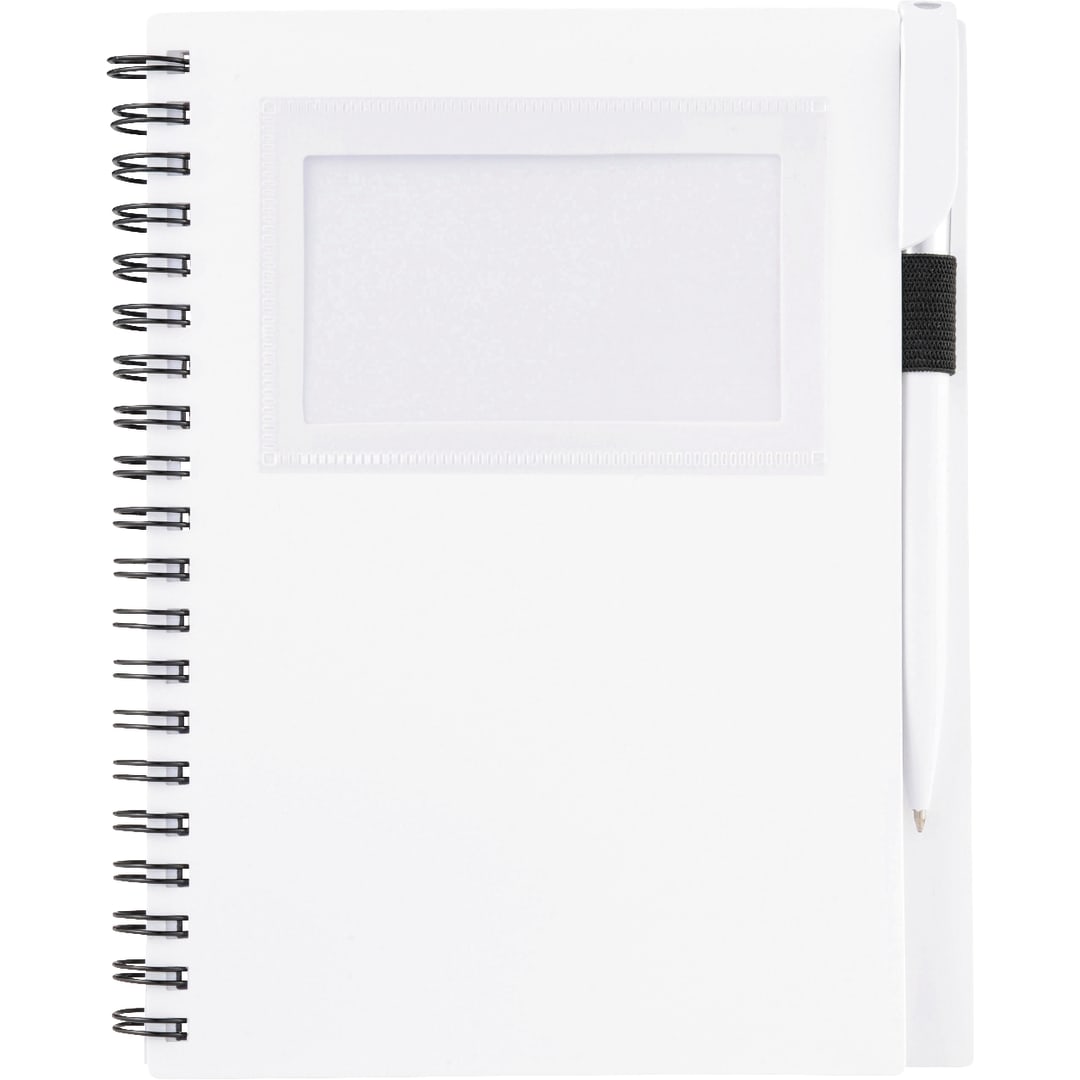 Front View of White 5.5" x 7" FSC® Mix Star Spiral Notebook with Pen plain