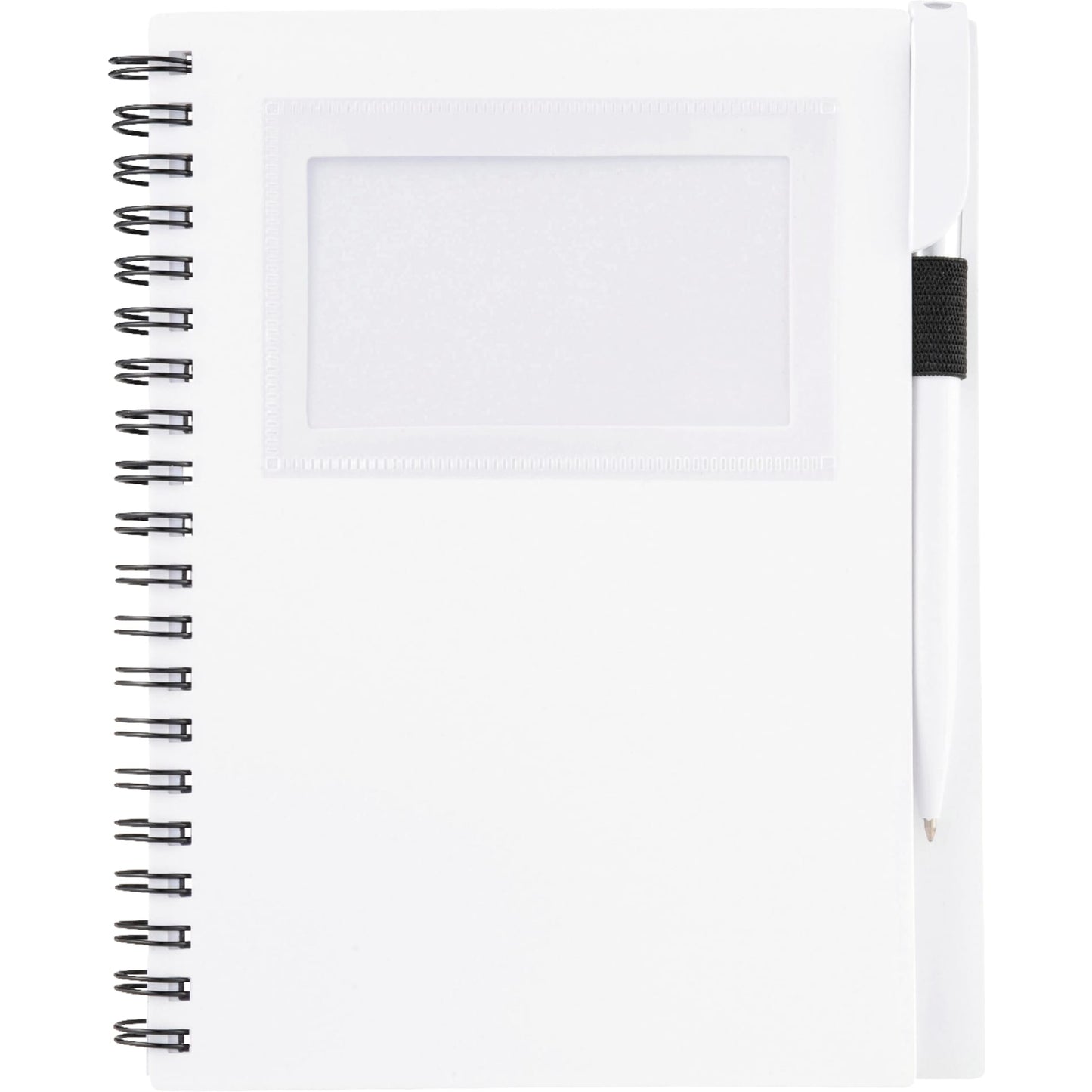 Front View of White 5.5" x 7" FSC® Mix Star Spiral Notebook with Pen plain