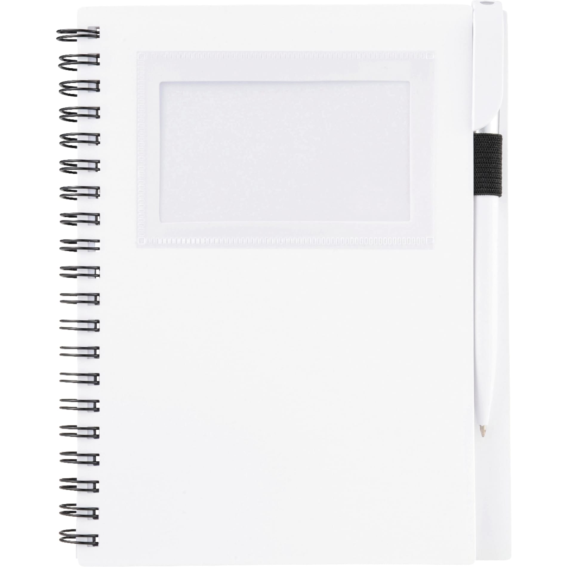 Front View of White 5.5" x 7" FSC® Mix Star Spiral Notebook with Pen plain