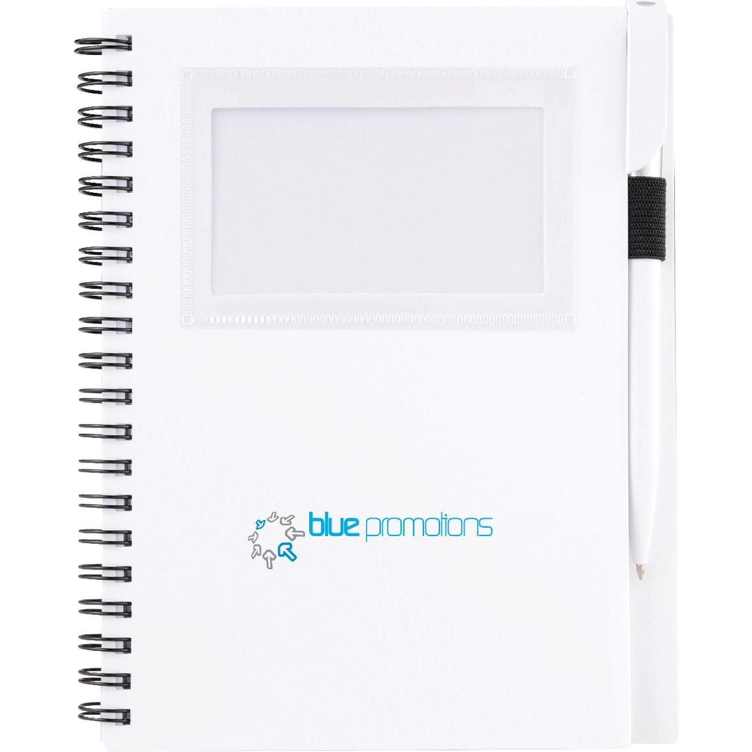 Front View of White 5.5" x 7" FSC® Mix Star Spiral Notebook with Pen