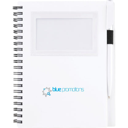 Front View of White 5.5" x 7" FSC® Mix Star Spiral Notebook with Pen
