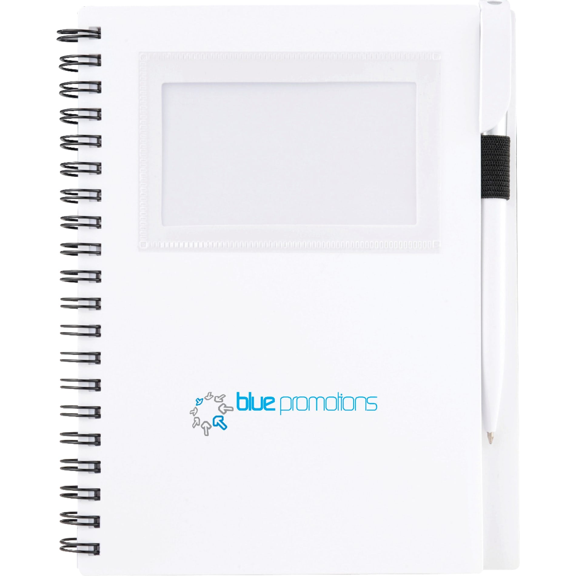 Front View of White 5.5" x 7" FSC® Mix Star Spiral Notebook with Pen