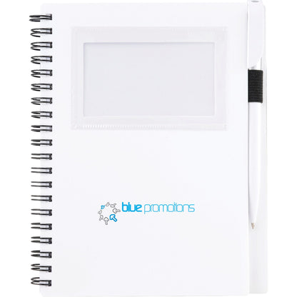 Front View of White 5.5" x 7" FSC® Mix Star Spiral Notebook with Pen