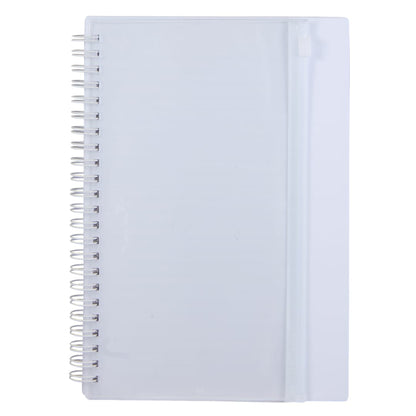 Front View of White 5.5" x 8.5" Spiral Notebook with Clear Pocket plain
