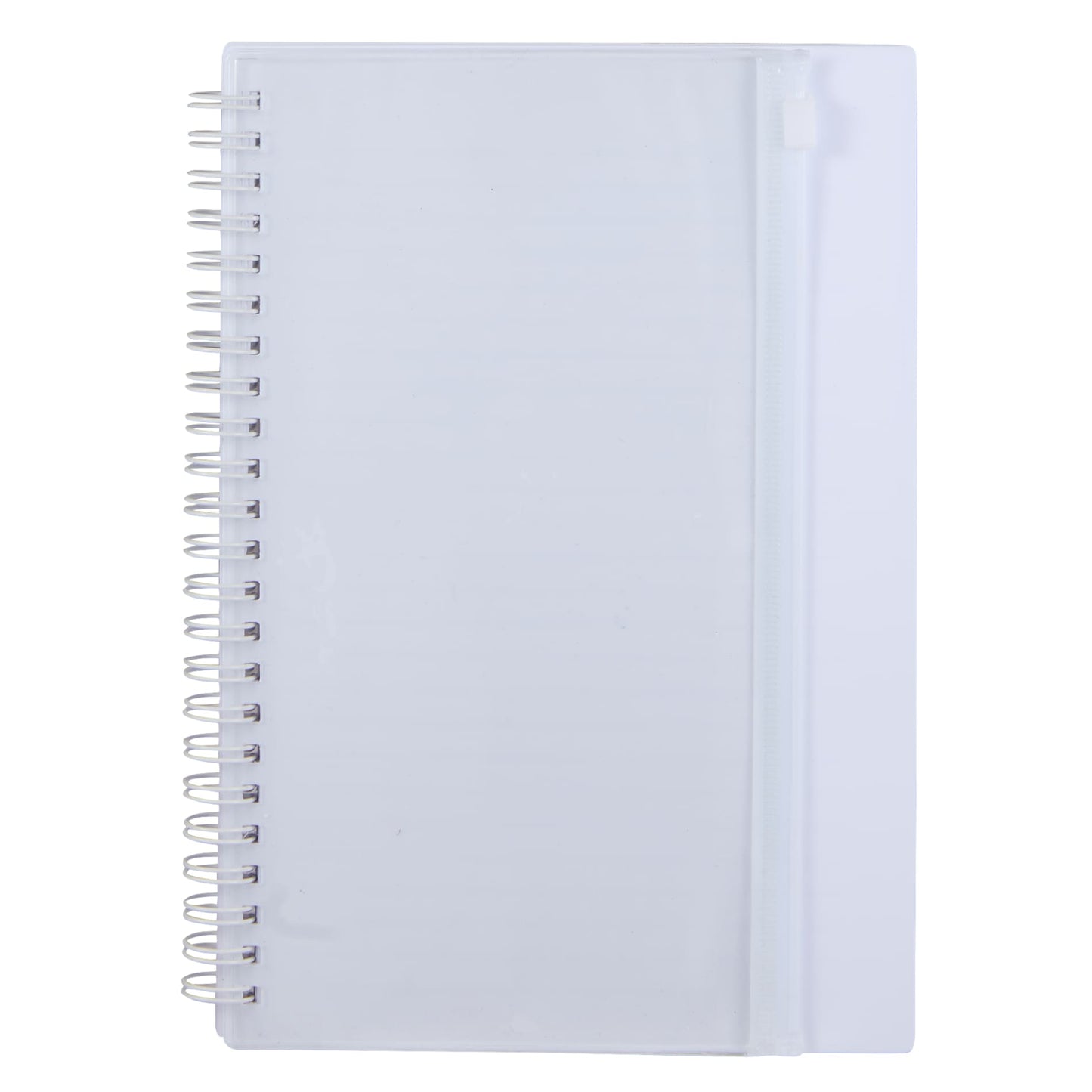 Front View of White 5.5" x 8.5" Spiral Notebook with Clear Pocket plain