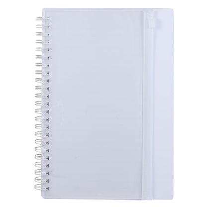 Front View of White 5.5" x 8.5" Spiral Notebook with Clear Pocket plain