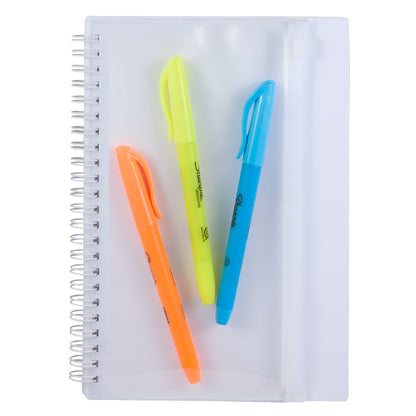 Front View of White 5.5" x 8.5" Spiral Notebook with Clear Pocket plain