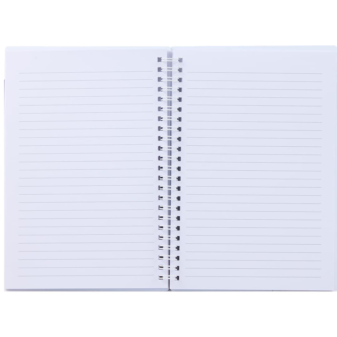 Front View of White 5.5" x 8.5" Spiral Notebook with Clear Pocket plain