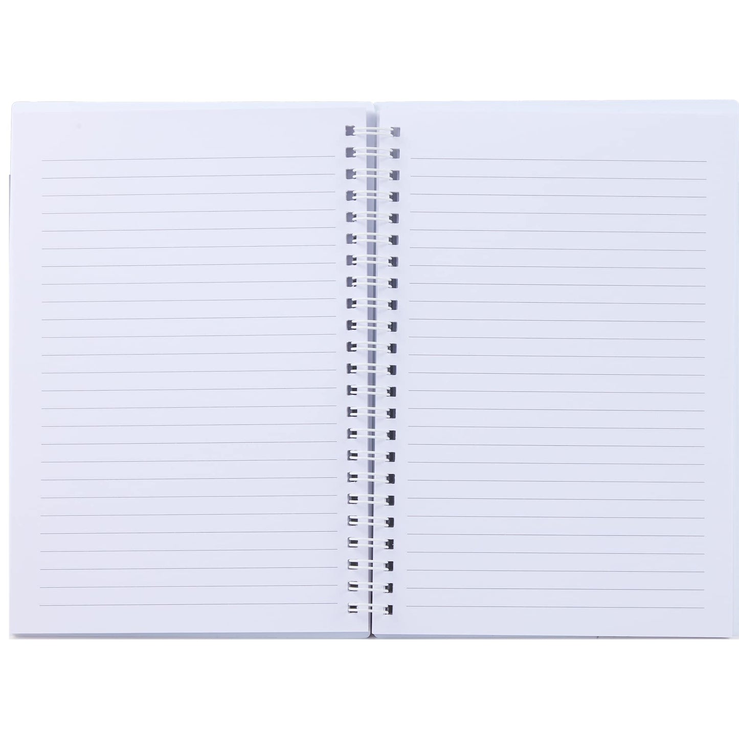 Front View of White 5.5" x 8.5" Spiral Notebook with Clear Pocket plain
