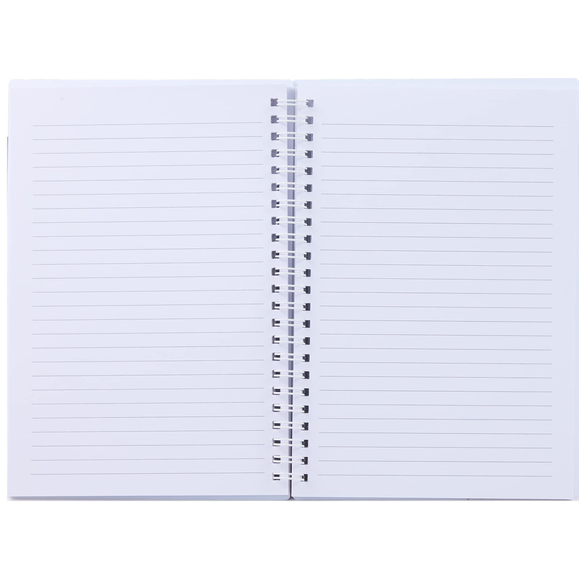 Front View of White 5.5" x 8.5" Spiral Notebook with Clear Pocket plain