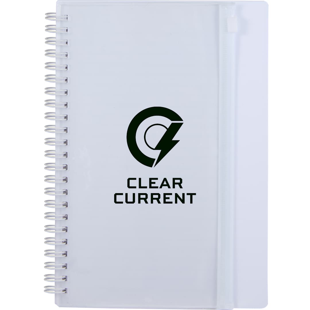 Front View of White 5.5" x 8.5" Spiral Notebook with Clear Pocket