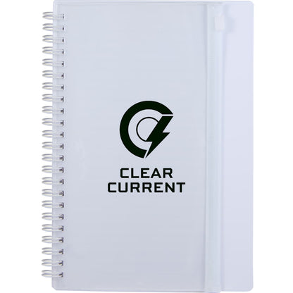 Front View of White 5.5" x 8.5" Spiral Notebook with Clear Pocket