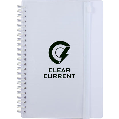 Front View of White 5.5" x 8.5" Spiral Notebook with Clear Pocket