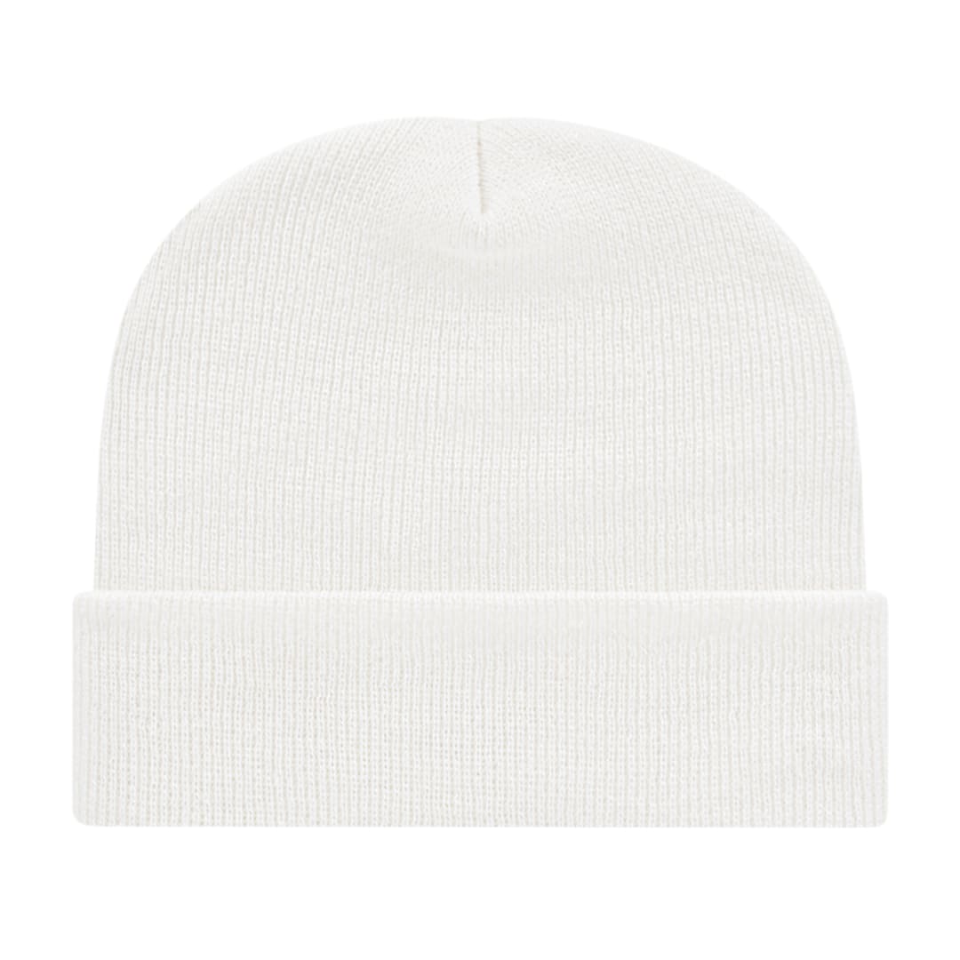Front View of White Cap America Knit Cap with Cuff plain