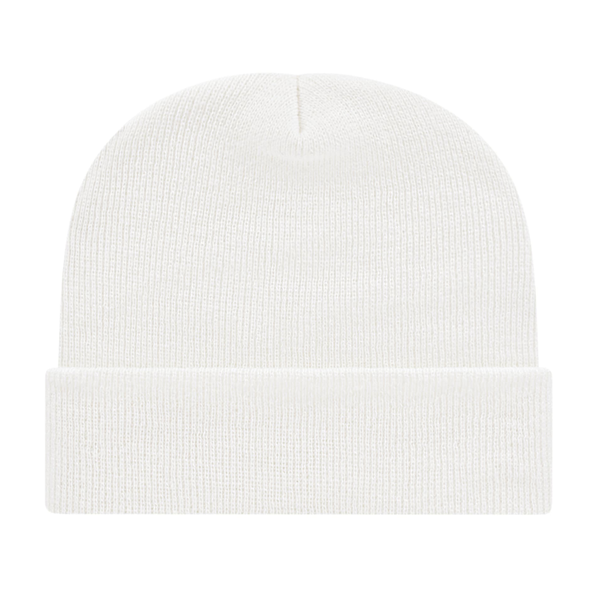 Front View of White Cap America Knit Cap with Cuff plain