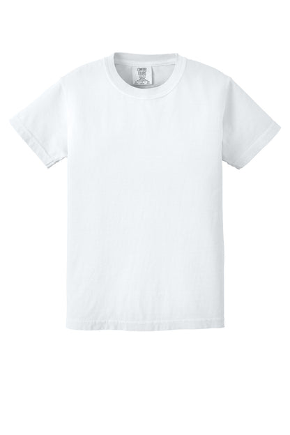 Front View of White COMFORT COLORS Youth Heavyweight Ring Spun Tee. 9018