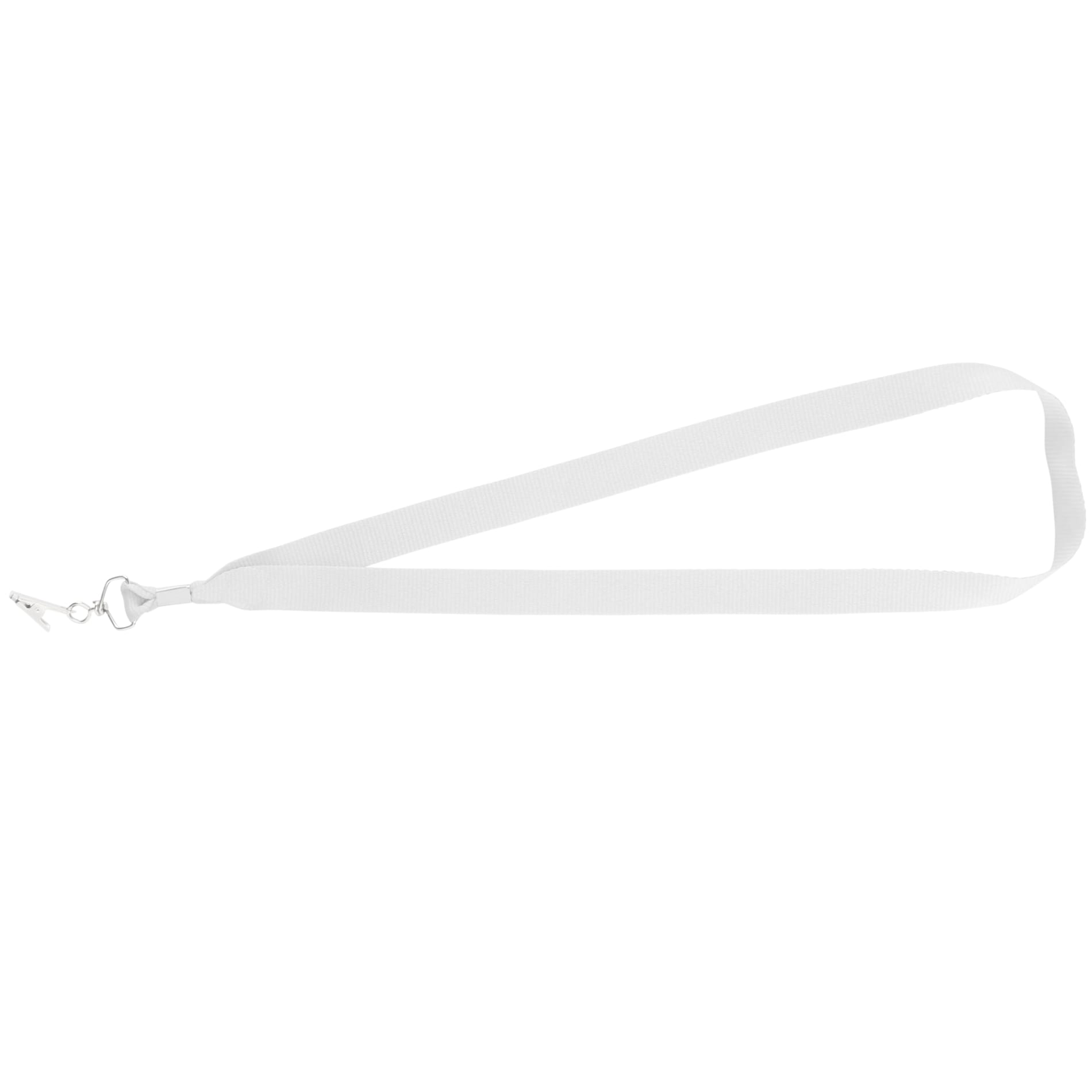 Front View of White Lanyard with Bulldog Clip plain