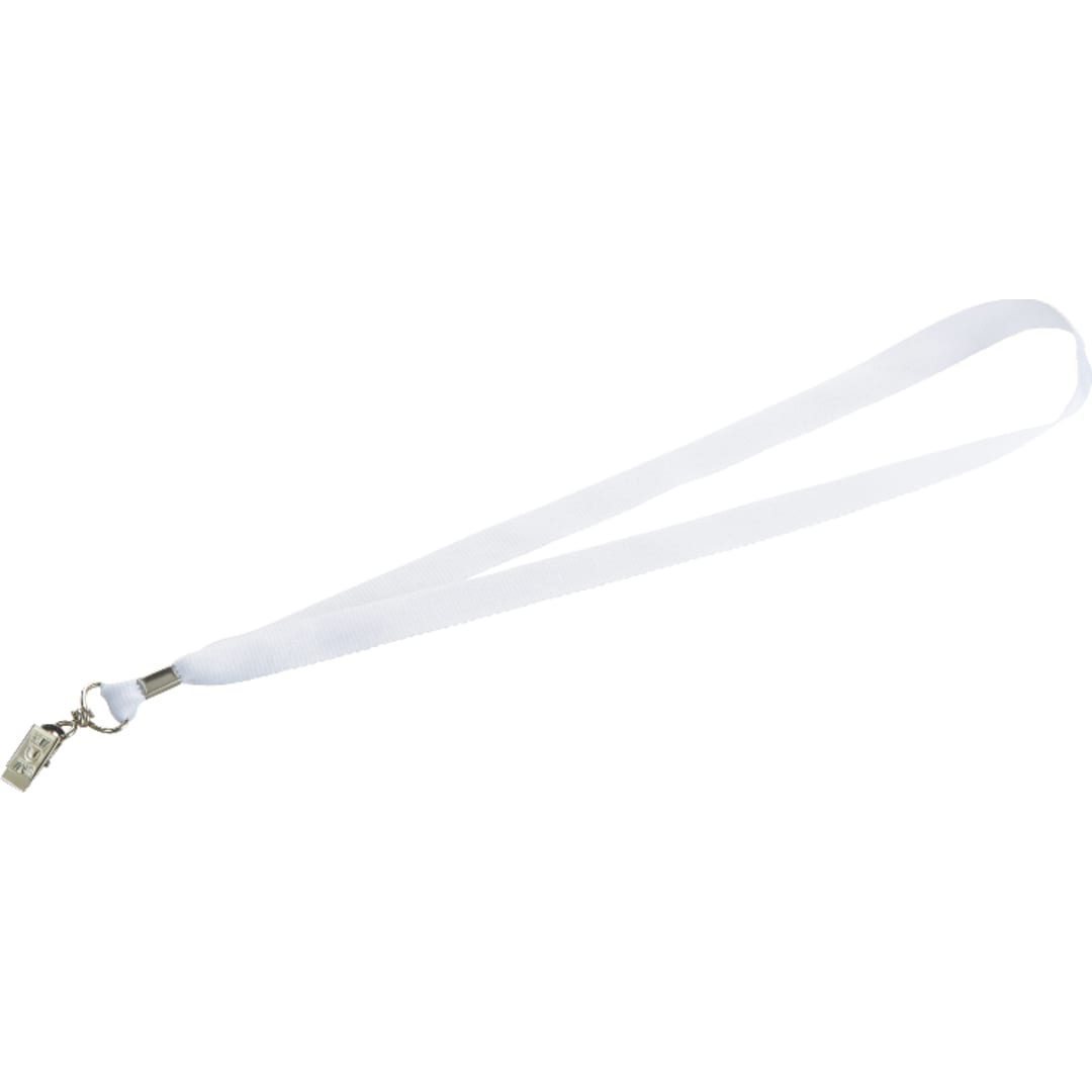 Front View of White Lanyard with Bulldog Clip plain