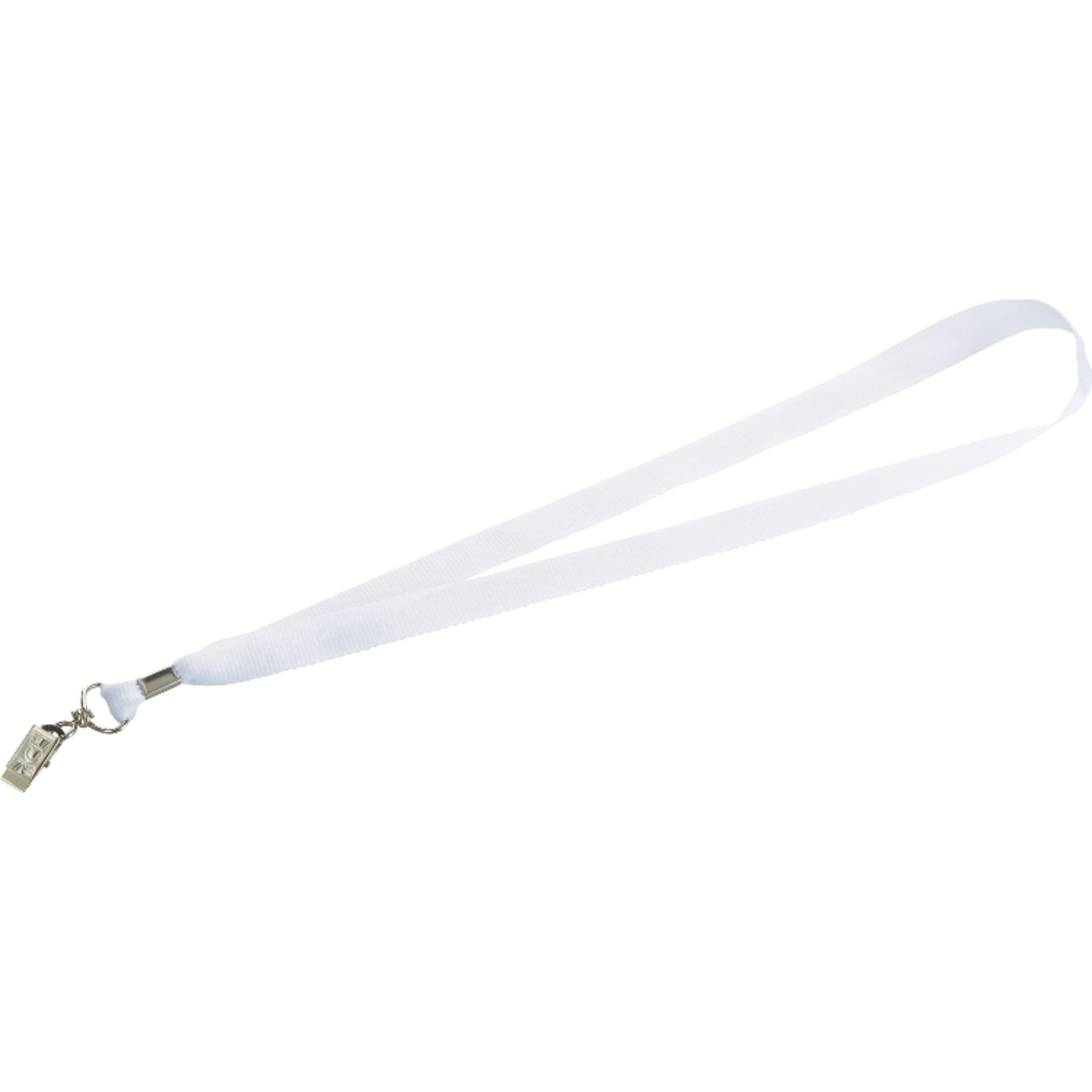 Front View of White Lanyard with Bulldog Clip plain