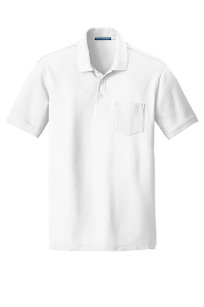 Front View of White Port Authority Core Classic Pique Pocket Polo. K100P