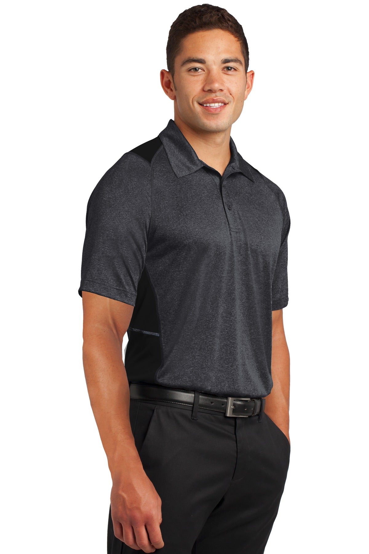 Grph He/Black Sport-Tek Heather Colorblock Contender Polo. ST665