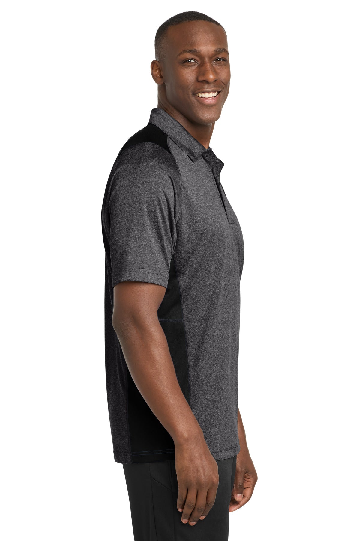 Grph He/Black Sport-Tek Heather Colorblock Contender Polo. ST665