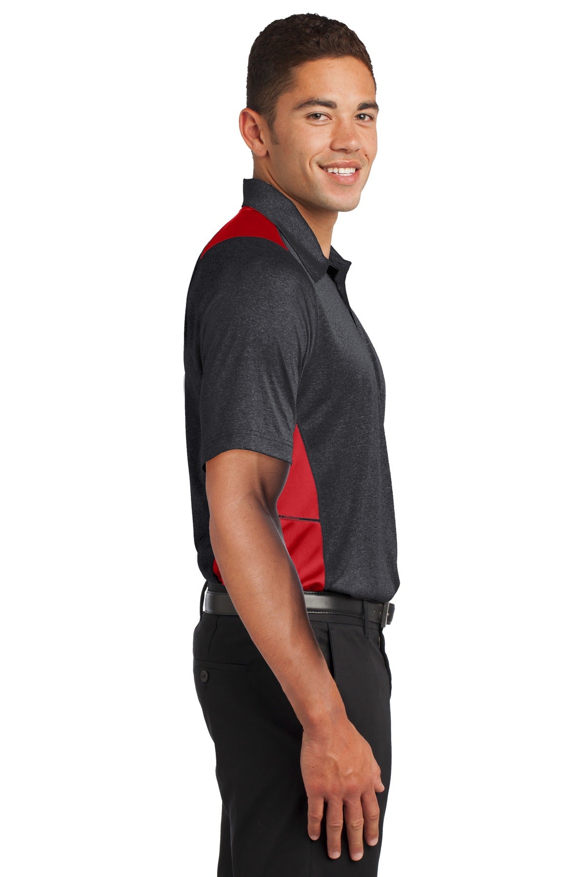 Grph He/Tr Red Sport-Tek Heather Colorblock Contender Polo. ST665