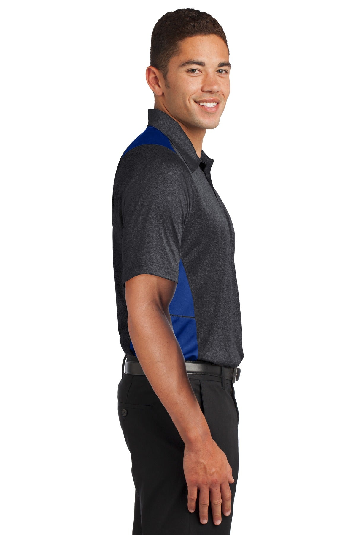 Grph He/Tr Roy Sport-Tek Heather Colorblock Contender Polo. ST665