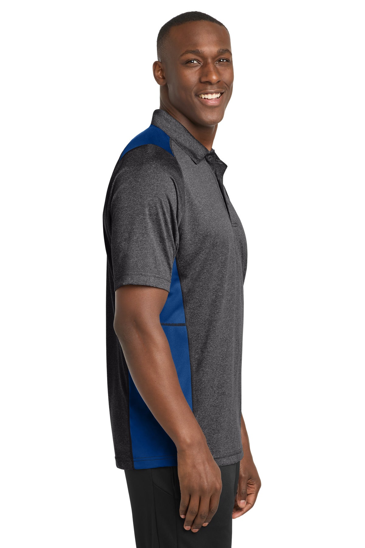 Grph He/Tr Roy Sport-Tek Heather Colorblock Contender Polo. ST665