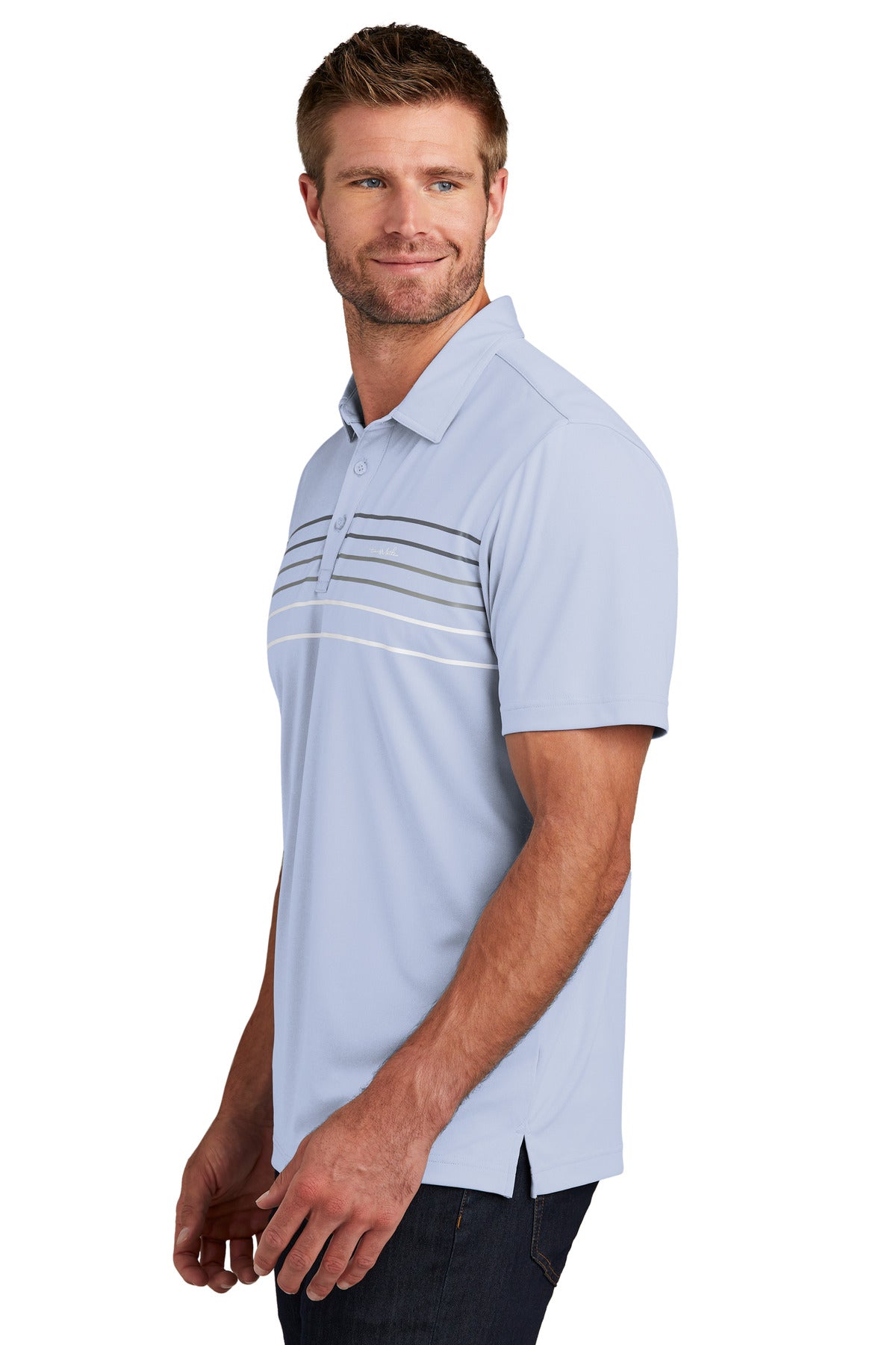 KentBluHtr TravisMathew Coto Performance Chest Stripe Polo TM1MY400