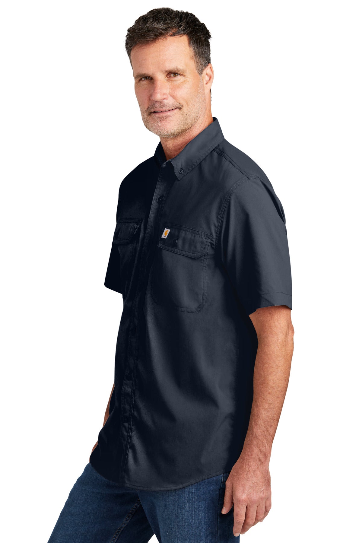 Navy Carhartt Force Solid Short Sleeve Shirt CT105292