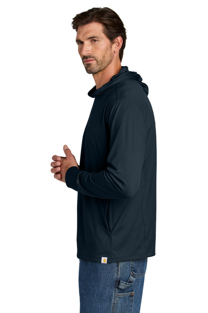 Navy Carhartt Force Sun Defender Long Sleeve Hooded T-Shirt CT106923