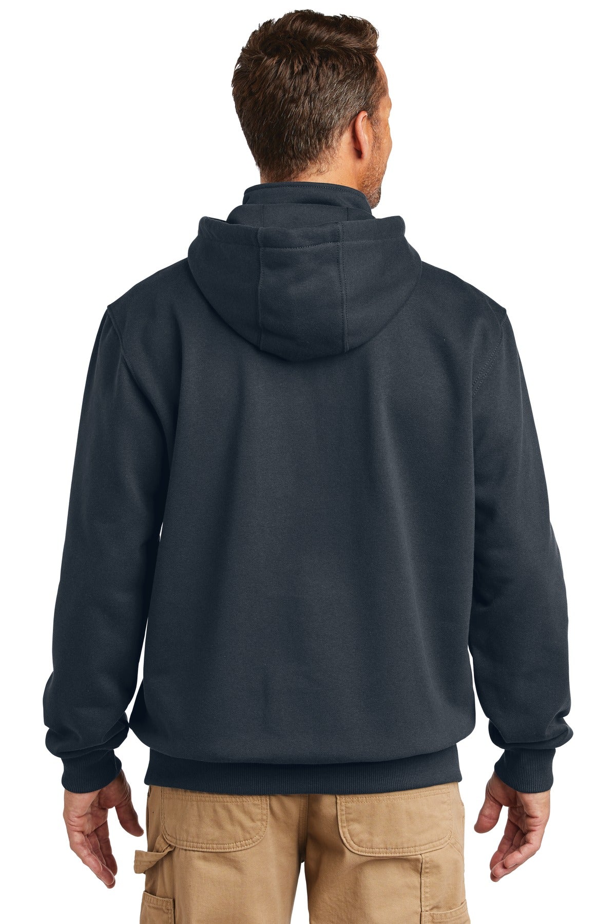New Navy Carhartt Rain Defender Paxton Heavyweight Hooded Zip Mock Sweatshirt. CT100617