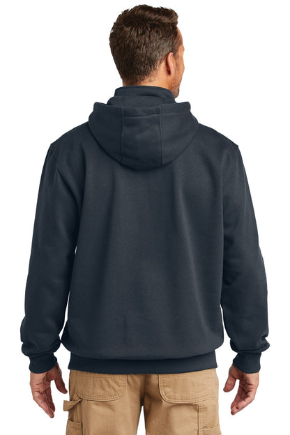 New Navy Carhartt Rain Defender Paxton Heavyweight Hooded Zip Mock Sweatshirt. CT100617
