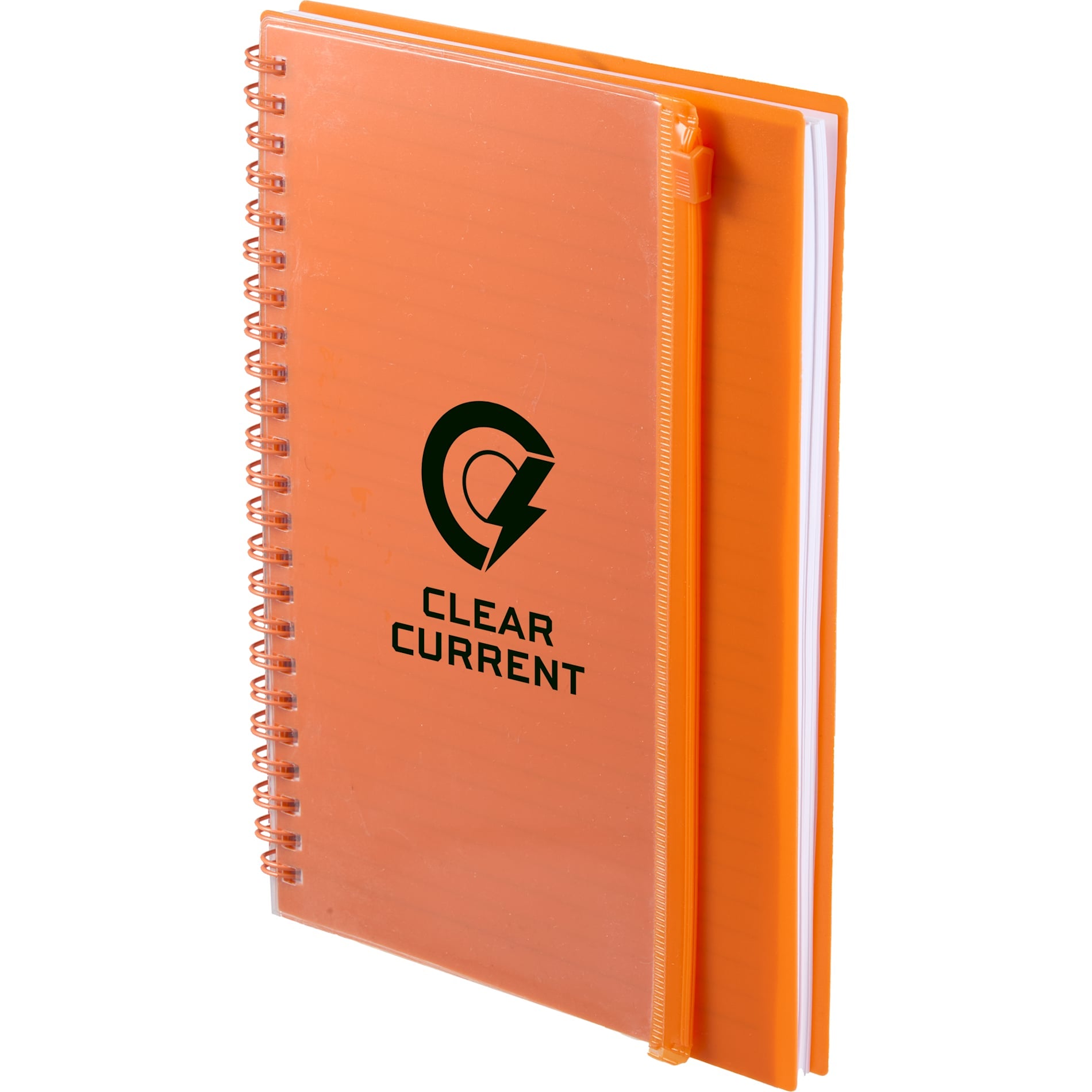 Orange 5.5" x 8.5" Spiral Notebook with Clear Pocket